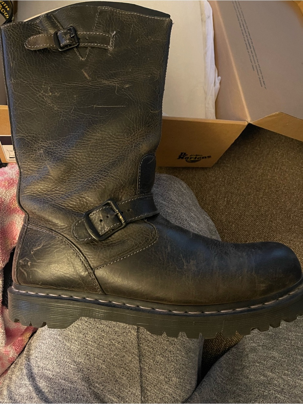 Dr. Martens Black Leather Buckle Combat Boot